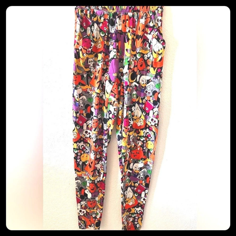 Disney Halloween Mickey Mouse Donald Duck Jogger Pants SZ S Multi Color Lounge